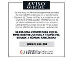 Ministerio de Justicia insta a familiares de personas privadas de libertad a comunicarse para confirmar traslados y coordinar retiro de pertenencias